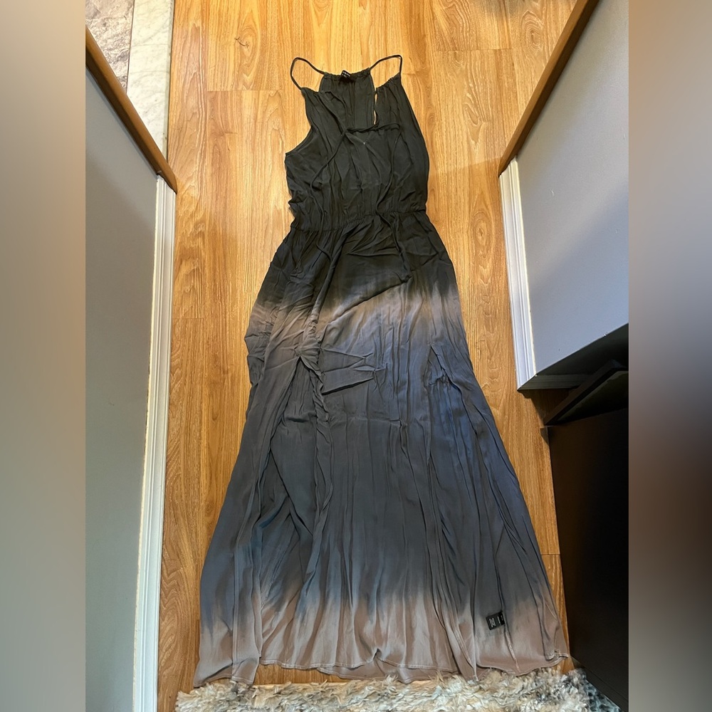 Blue and green tie die double slit maxi dress